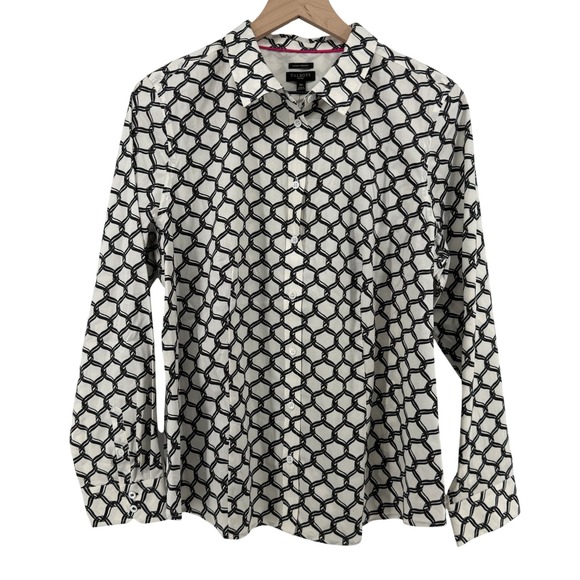 Talbots Tops - Talbots Wrinkle Resistant Long Sleeve Button Blouse White Black Women 16 Petite